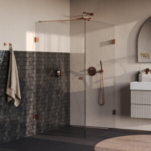 BRAUER Void Carving Douchecabine - 100x140x200cm - draaideur - glascoating - omkeerbaar - helder glas - geborsteld koper PVD GS-VOCC1H100140200GK