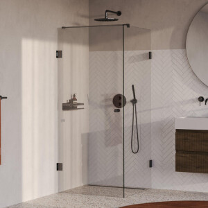 BRAUER Void Carving Douchecabine - 90x90x200cm - draaideur - glascoating - omkeerbaar - helder glas - geborsteld gunmetal PVD GS-VOCC1H9090200GM