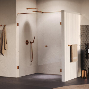 BRAUER Void Carving Nisdeur - 2-delig - 160x200cm - 70cm draaideur aan muur - glascoating - omkeerbaar - helder glas - geborsteld koper PVD GS-VOCN2H7090200GK