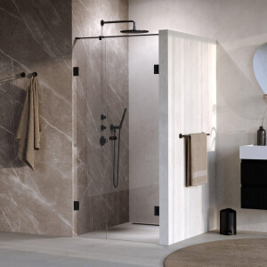 BRAUER Void Carving Nisdeur - 2-delig - 90x200cm - 60cm draaideur aan muur - glascoating - omkeerbaar - helder glas - mat zwart GS-VOCN2H6030200MZ