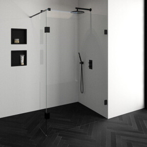 BRAUER Void inloopdouche helder glas 130x200 met 30 zijwand incl. glascoating mat zwart GS-VOI2H13030200MZ