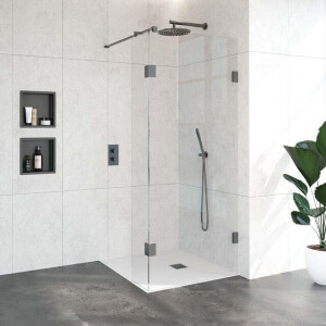 BRAUER Void inloopdouche helder glas 90x200 met 30 zijwand incl. glascoating PVD gunmetal geborsteld GS-VOI2H9030200GM