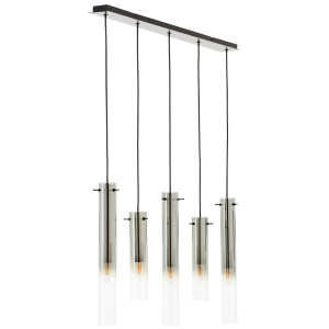 Brilliant Leuchten Hanglamp Glasini met rookglas, 199 cm hoogte, 95 cm breed, 5 x e14, zwart (1 stuk)