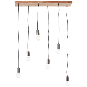 Brilliant Leuchten Hanglamp Rustiek 125 cm hoogte, 80 cm breedte, 6 x e27, in te korten, metaal/hout, zwart/hout (1 stuk)