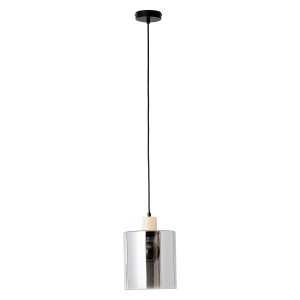 Brilliant Leuchten Hanglamp Weald Hoogte 120 cm, Ø 20 cm, E27, inkortbaar, glas/hout, zwart/rook/hout