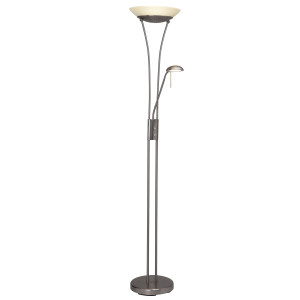 Brilliant Leuchten Staande ledlamp met uplight Finn Leesarm, H 179 cm, dimbaar, 2500 lm, warmwit, metaal/glas, ijzer/wit