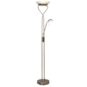 Brilliant Leuchten Staande ledlamp met uplight Ollie Leesarm, H 18 cm, dimbaar, 2500lm, warmwit, antiek messingkleur