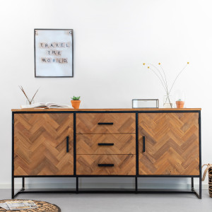 Livingfurn Dressoir 'Accent' Visgraat Teak en staal, 180cm