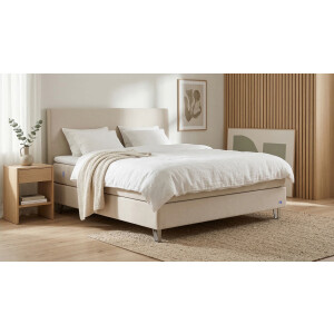 BRUNO Premium Boxspring 200x200cm in Beige | Matrashardheid: Links H3 / Rechts H2 | Meervoudig bekroond voor design en kwaliteit