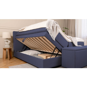 BRUNO Premium boxspring met opbergruimte, 160x200cm, in blauw | Matrashardheid: Links H3 / Rechts H2 | Extra opbergruimte & individueel configureerbaar