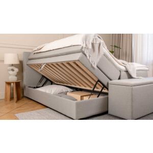 BRUNO Premium boxspring met opbergruimte, 160x200cm, in lichtgrijs | Matrashardheid: Links H2 / Rechts H2 | Extra opbergruimte & individueel configureerbaar