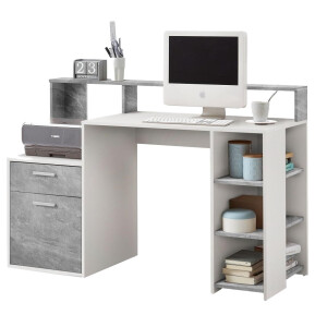 Bureau Bolton 138 breed in wit met grijs beton