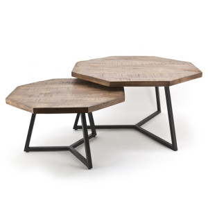 By-Boo Salontafel 'Octagon' Mangohout, Set van 2 stuks, kleur Naturel