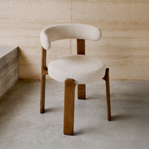 Kave Home Eetkamerstoel 'Granite' Chenille en essenhout, kleur Beige/Bruin