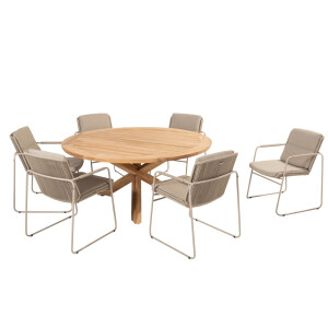 Taste by 4 Seasons Diningset Prado Parma Latte 7-delig Teak Ø160 cm