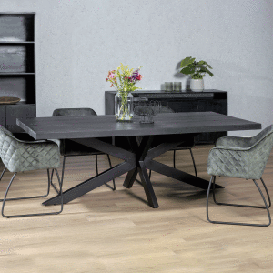 LivingFurn Eettafel 'Kala Spider' Mangohout en staal, 180 x 100cm, kleur zwart