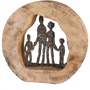 Casablanca by Gilde Decoratief figuur Sculptuur gezin Decoratief object, hoogte 28 cm, van metaal en hout-boomschijf, woonkamer (1 stuk)