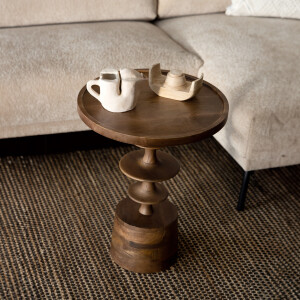 Dutchbone Ronde Bijzettafel 'Cath' Mangohout, 46cm, kleur Walnoot