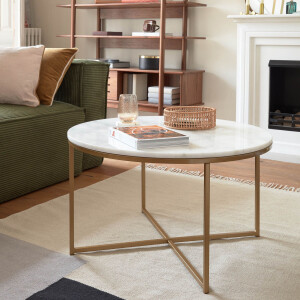 Kave Home Ronde salontafel 'Sheffield' Wit marmer / goud, Ø80cm
