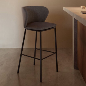 Kave Home Barkruk 'Ciselia' Chenille, kleur Donkergrijs (zithoogte 75cm)