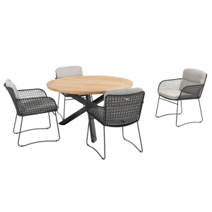 Taste by 4 Seasons Diningset Prado Aprilla Antraciet 5-delig Teak Ø130 cm