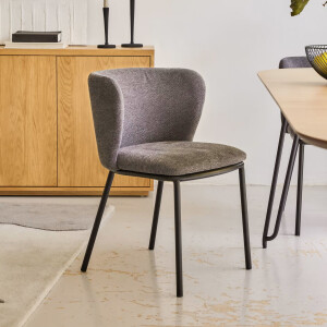 Kave Home Eetkamerstoel 'Ciselia' Chenille, kleur Donkergrijs