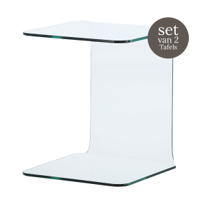 Cornelis glazen bijzettafels transparant - 53 x 45 cm - Set van 2