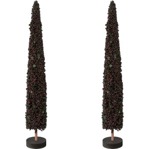 Creativ deco Deco-boom Kerst versiering op hoogwaardige houten basis, met parels versierd, hoogte 38 cm (2 stuks)