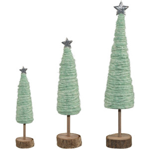 Creativ deco Deco-boom Kerst versiering van hout en wol, hoogte 25 / 33 /46 cm (set, 3 stuks)