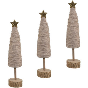 Creativ deco Deco-boom Kerst versiering van hout en wol, hoogte elk ca. 25 cm (set, 3 stuks)