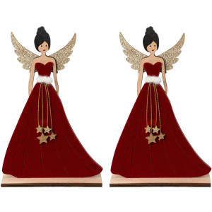 Creativ deco Engelfiguur Kerst versiering met stoffen applicaties (2 stuks)