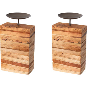 Creativ deco Kandelaar met massieve houten voet, 2-delige set, hoogte ca. 16 cm (2 stuks)