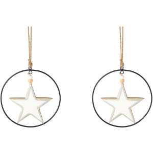 Creativ deco Sierster Kerstster, kerstversiering met emaille-lak en metalen ring, diameter ster 15 cm (2 stuks)