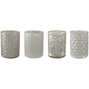 Creativ deco Windlicht met verschillend gestructureerde oppervlakken, 4-delige set, h: ca. 10 cm (4 stuks)