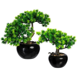 Creativ green Kunstbonsai Bonsai lariks in een keramische pot(2 stuks)