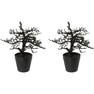 Creativ green Kunstkerstboom Kerst versiering in kleur passend pot en met glinsterende uitstraling (2 stuks)