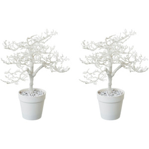 Creativ green Kunstkerstboom Kerst versiering in kleur passend pot en met glinsterende uitstraling (2 stuks)