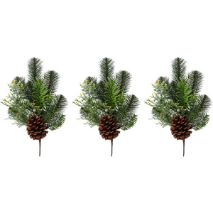 Creativ green Winterse kunstplant Kerst versiering Tak met kegels, 3-delige set (3 stuks)