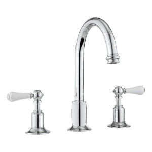 Crosswater Belgravia Wastafelkraan - hoog - 3 gats - witte grepen - waste - chroom BL135DPC_LV