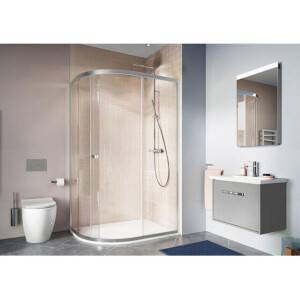 Crosswater Clear 6 kwartronde douchecabine met 1 schuifdeur 100x80x195cm 6mm helder veiligheidsglas zilver CAQSSC10X8