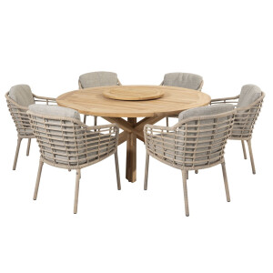 4 Seasons Outdoor Diningset Prado Como 8-delig Teak Ø160 cm met Lazy Susan Draaischijf