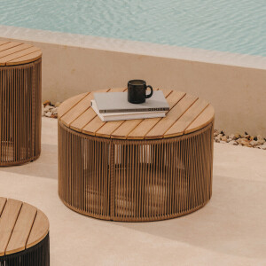Kave Home Outdoor Salontafel 'Dandara' Acaciahout en touw, 60cm, kleur Beige
