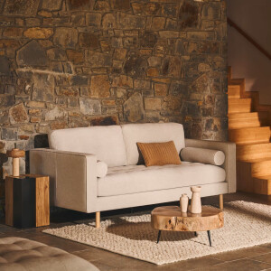 Kave Home 2-zits Bank 'Debra' Naturel poot, Chenille, kleur Beige