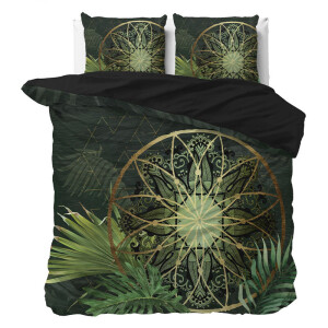 Dekbedovertrek Filou - Groen - Lits-Jumeaux (240x220 Cm) - Groen Microvezel - Bloemen - Sleeptime Essentials - Dekbed-Discounter.nl