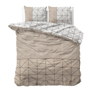 Dekbedovertrek Flanel Geometric - Taupe - Eenpersoons (140x200 Cm) - Taupe & Meerkleurig Flanel - Modern & Patroon - Sleeptime Elegance - Dekbed-Discounter.nl