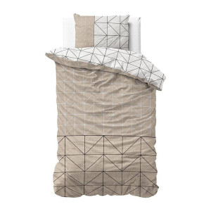 Flanellen Dekbedovertrek Geometric - Eenpersoons (140x200 cm) - Taupe - Dessin: Patroon, Modern - Sleeptime Elegance - Dekbed-Discounter.nl