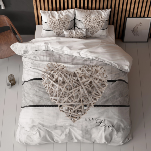 Dekbedovertrek Home Is Heart - Eenpersoons (140x200 Cm) - Wit & Grijs Microvezel - Romantisch - Sleeptime Essentials - Dekbed-Discounter.nl