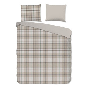 Dekbedovertrek Katoen-Flanel - Bernardus - Lits-Jumeaux (240x220 Cm) - Beige Katoen Flanel - Ruiten & Patroon - Good Morning - Dekbed-Discounter.nl