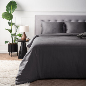 Dekbedovertrek Katoen-Satijn - Antraciet - Lits-Jumeaux XL (260x200 Cm) - Antraciet Katoen-satijn Katoen - Effen - Presence - Dekbed-Discounter.nl