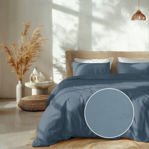 Dekbedovertrek Katoen-Satijn - Banda - Blauw - Lits-Jumeaux (240x220 Cm) - Blauw Katoen-satijn - Strepen - Heckett Lane - Dekbed-Discounter.nl